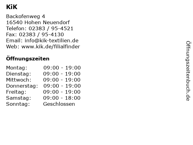 KiK in Hohen Neuendorf: Adresse und Öffnungszeiten