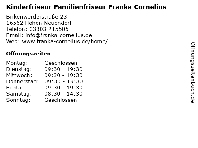 Kinderfriseur Franka Cornelius in Hohen Neuendorf: Adresse und Öffnungszeiten