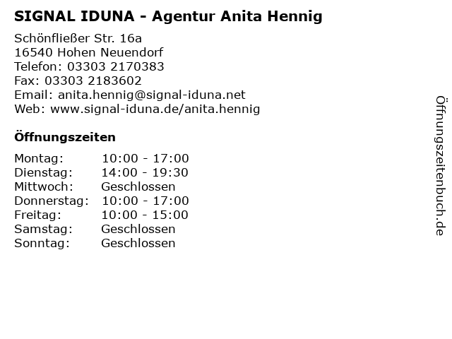 SIGNAL IDUNA - Agentur Anita Hennig in Hohen Neuendorf: Adresse und Öffnungszeiten