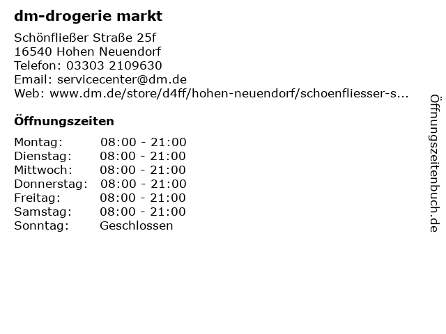 öffnungszeiten Rossmann Hohen Neuendorf