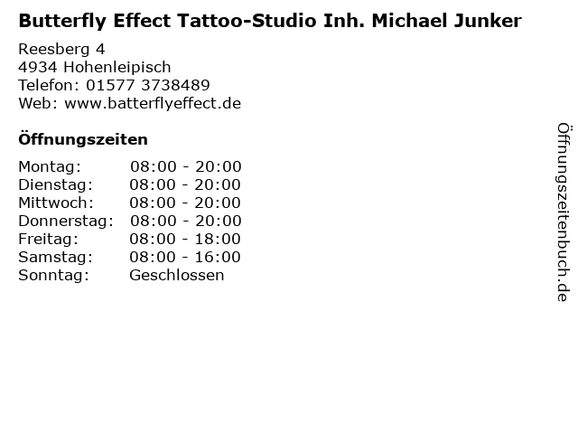 Butterfly Effect Tattoo-Studio Inh. Michael Junker in Hohenleipisch: Adresse und Öffnungszeiten