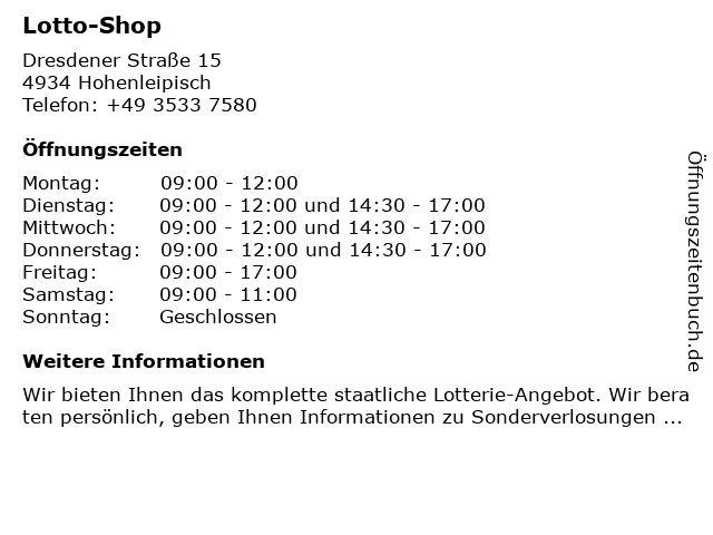 Lotto-Shop in Hohenleipisch: Adresse und Öffnungszeiten