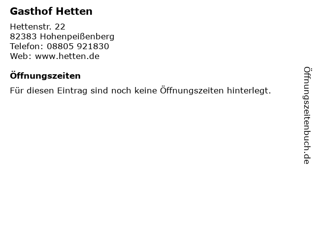 Gasthof Hetten in Hohenpeißenberg: Adresse und Öffnungszeiten