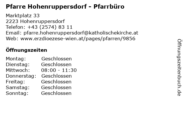 Pfarre Hohenruppersdorf - Pfarrbüro in Hohenruppersdorf: Adresse und Öffnungszeiten