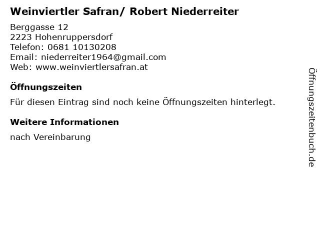 Weinviertler Safran/ Robert Niederreiter in Hohenruppersdorf: Adresse und Öffnungszeiten