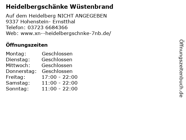 Heidelbergschänke Wüstenbrand in Hohenstein- Ernstthal: Adresse und Öffnungszeiten