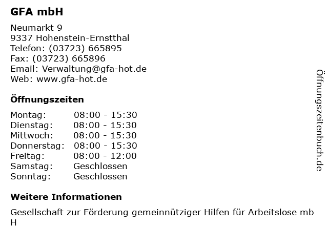 GFA mbH in Hohenstein-Ernstthal: Adresse und Öffnungszeiten