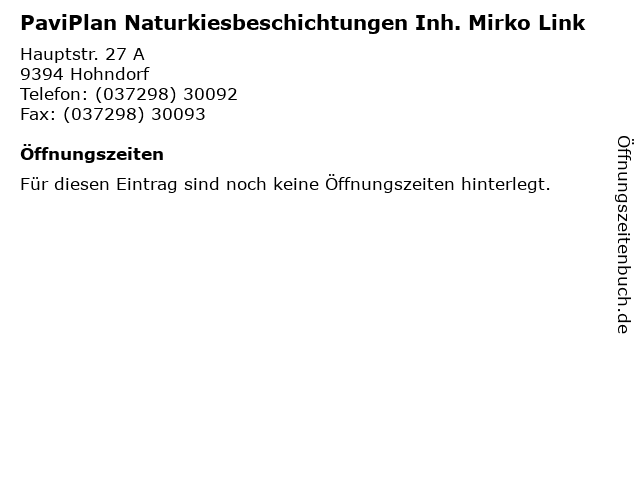 PaviPlan Naturkiesbeschichtungen Inh. Mirko Link in Hohndorf: Adresse und Öffnungszeiten