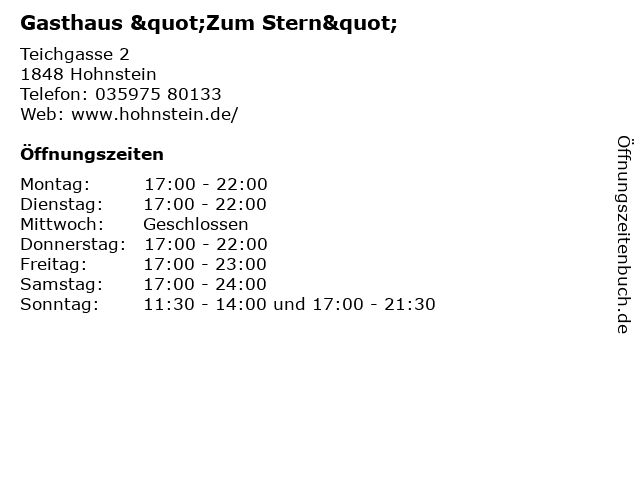 Gasthaus "Zum Stern" in Hohnstein: Adresse und Öffnungszeiten
