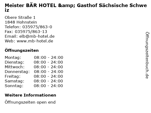 Meister BÄR HOTEL & Gasthof Sächsische Schweiz in Hohnstein: Adresse und Öffnungszeiten