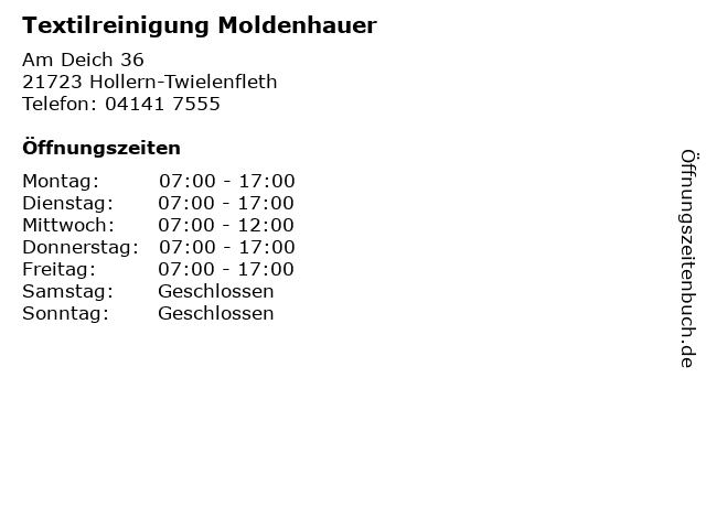 Textilreinigung Moldenhauer in Hollern-Twielenfleth: Adresse und Öffnungszeiten