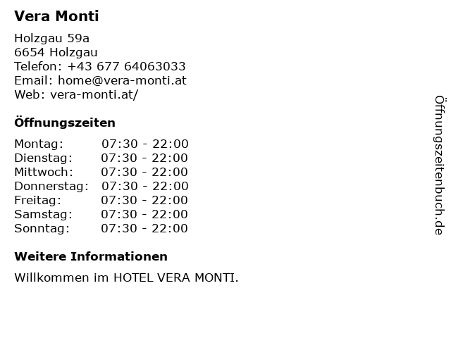 Hotel Vera Monti in Holzgau: Adresse und Öffnungszeiten