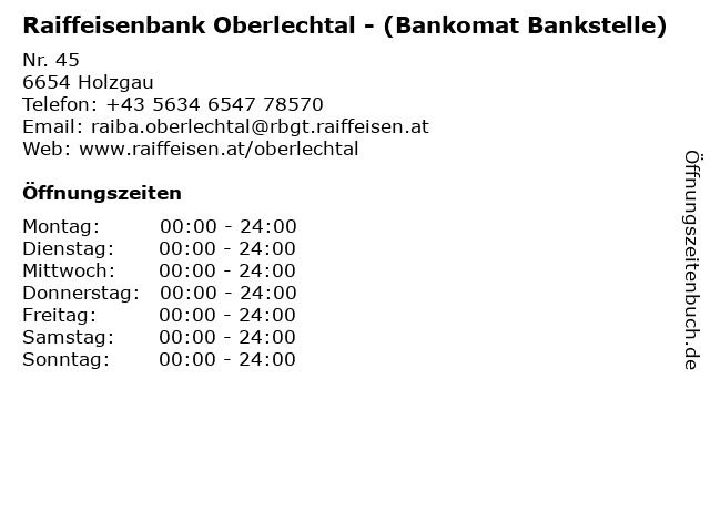 Raiffeisenbank Oberlechtal - (Bankomat Bankstelle) in Holzgau: Adresse und Öffnungszeiten