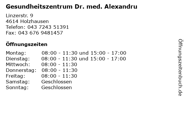 Gesundheitszentrum Dr. med. Alexandru in Holzhausen: Adresse und Öffnungszeiten