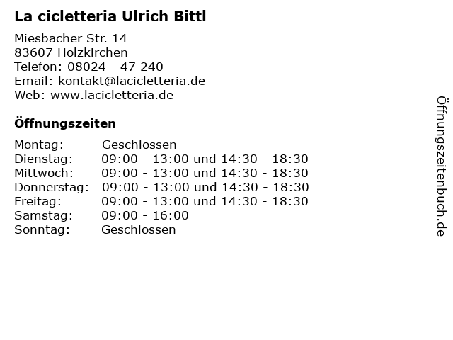 La cicletteria Ulrich Bittl in Holzkirchen: Adresse und Öffnungszeiten