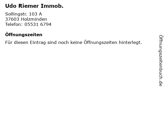 Udo Riemer Immob. in Holzminden: Adresse und Öffnungszeiten