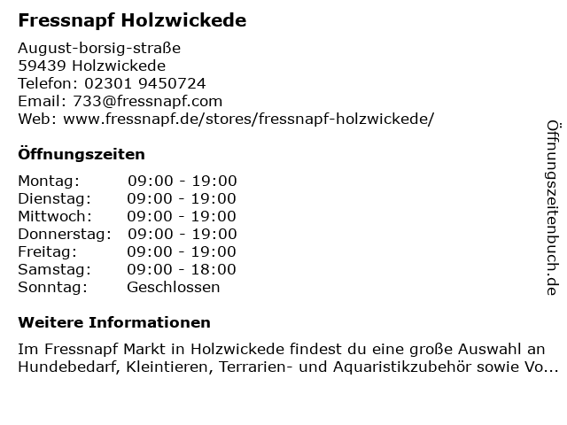 Fressnapf Holzwickede in Holzwickede: Adresse und Öffnungszeiten