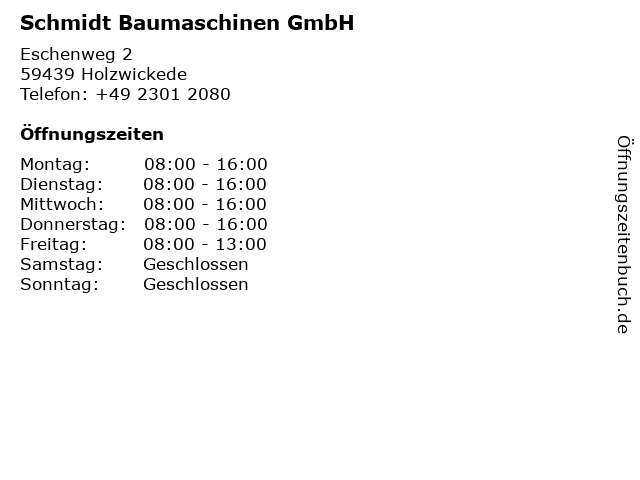 Schmidt Baumaschinen GmbH in Holzwickede: Adresse und Öffnungszeiten