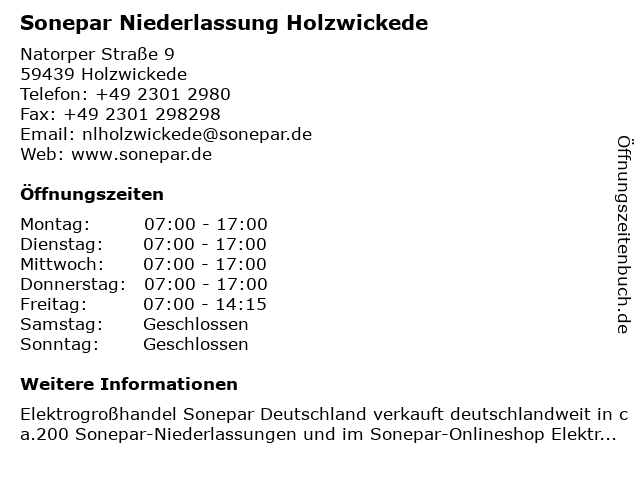 Sonepar Niederlassung Holzwickede in Holzwickede: Adresse und Öffnungszeiten