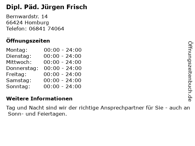 Dipl. Päd. Jürgen Frisch in Homburg: Adresse und Öffnungszeiten