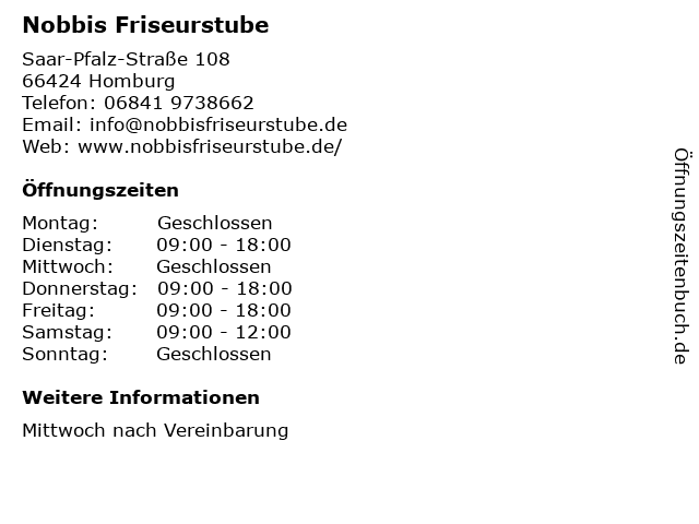 Nobbis Friseurstube in Homburg: Adresse und Öffnungszeiten
