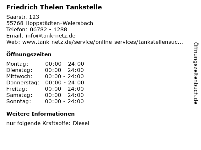 Friedrich Thelen Tankstelle in Hoppstädten-Weiersbach: Adresse und Öffnungszeiten