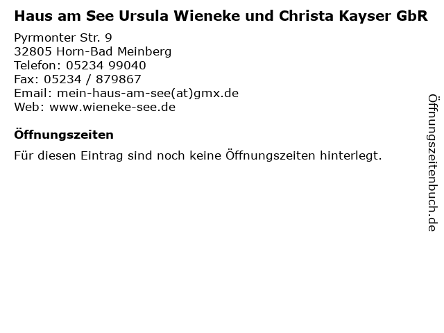 Haus am See Ursula Wieneke und Christa Kayser GbR in Horn-Bad Meinberg: Adresse und Öffnungszeiten