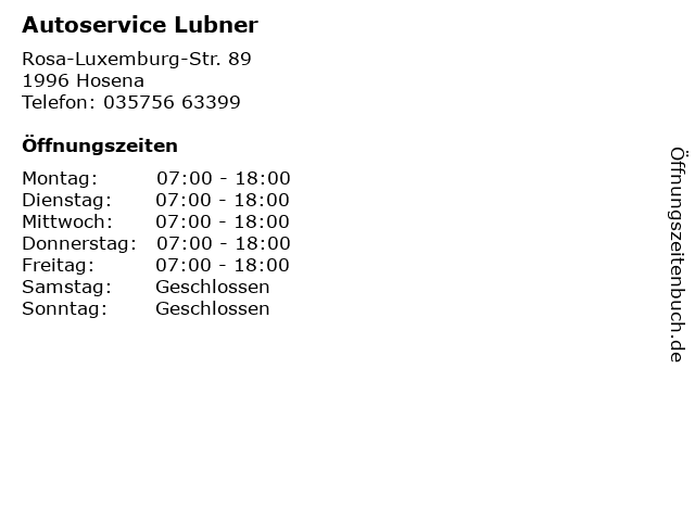 Autoservice Lubner in Hosena: Adresse und Öffnungszeiten