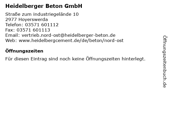 Heidelberger Beton GmbH in Hoyerswerda: Adresse und Öffnungszeiten
