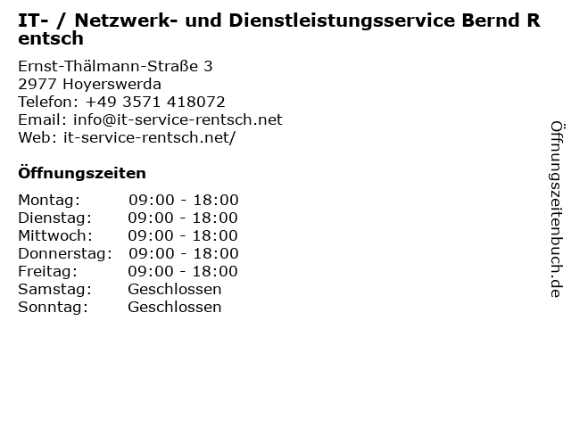 IT- / Netzwerk- und Dienstleistungsservice Bernd Rentsch in Hoyerswerda: Adresse und Öffnungszeiten