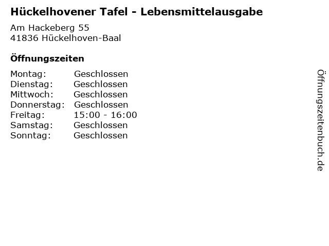 Hückelhovener Tafel - Lebensmittelausgabe in Hückelhoven-Baal: Adresse und Öffnungszeiten