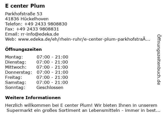 E center Plum in Hückelhoven: Adresse und Öffnungszeiten