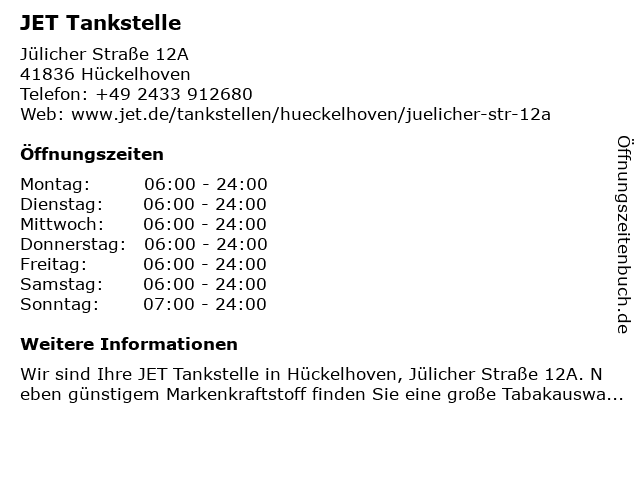 JET Tankstelle in Hückelhoven: Adresse und Öffnungszeiten
