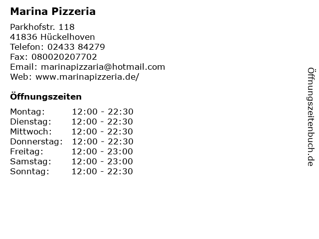 Marina Pizzeria in Hückelhoven: Adresse und Öffnungszeiten