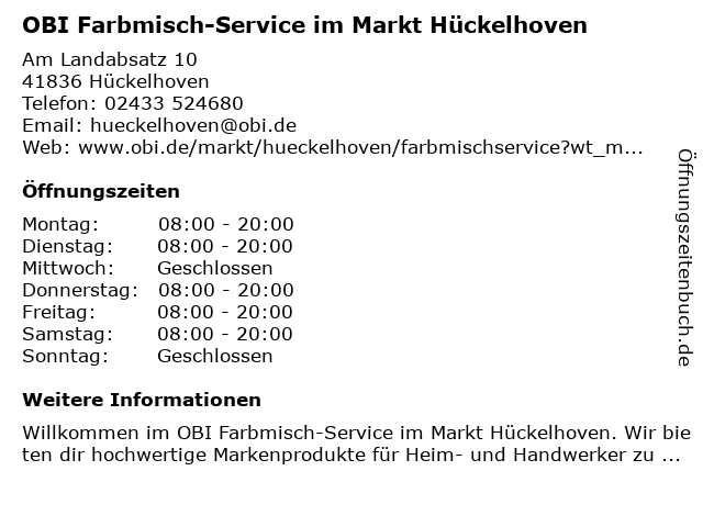 OBI Farbmisch-Service im Markt Hückelhoven in Hückelhoven: Adresse und Öffnungszeiten