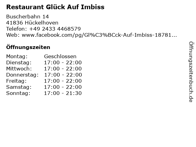 Restaurant Glück Auf Imbiss in Hückelhoven: Adresse und Öffnungszeiten