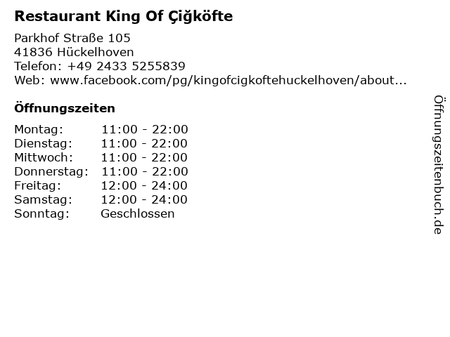 Restaurant King Of Çiğköfte in Hückelhoven: Adresse und Öffnungszeiten
