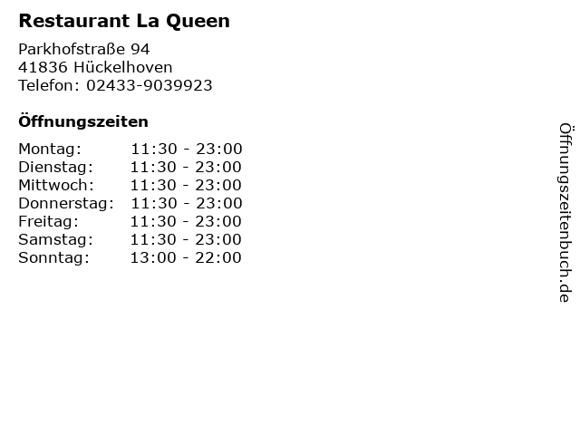 Restaurant La Queen in Hückelhoven: Adresse und Öffnungszeiten