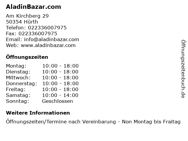 AladinBazar.com in Hürth: Adresse und Öffnungszeiten