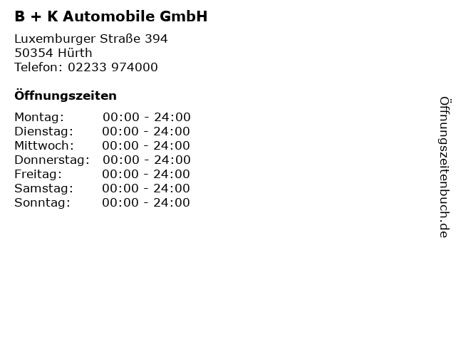 B + K Automobile GmbH in Hürth: Adresse und Öffnungszeiten