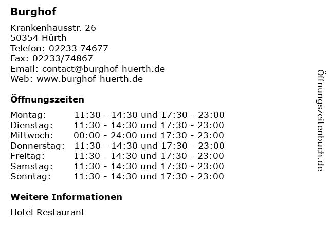 Burghof in Hürth: Adresse und Öffnungszeiten