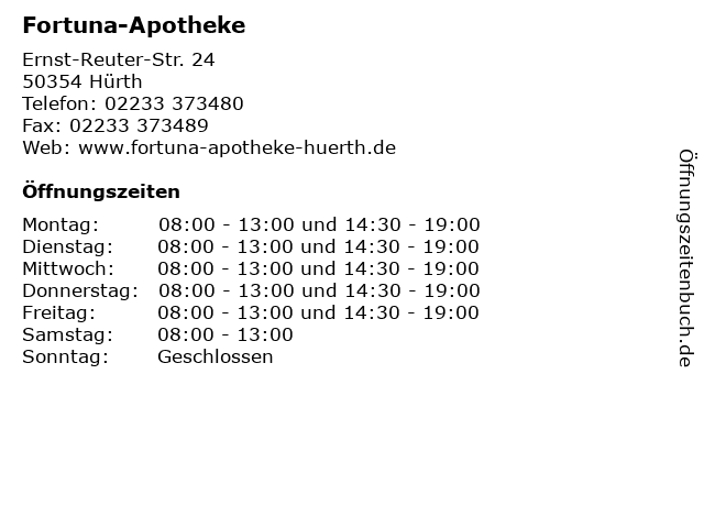Fortuna-Apotheke in Hürth: Adresse und Öffnungszeiten