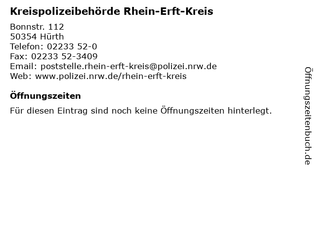 Kreispolizeibehörde Rhein-Erft-Kreis in Hürth: Adresse und Öffnungszeiten