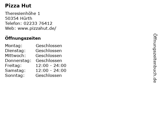 Pizza Hut in Hürth: Adresse und Öffnungszeiten