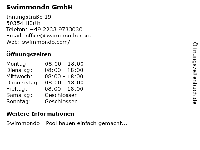 Swimmondo GmbH in Hürth: Adresse und Öffnungszeiten