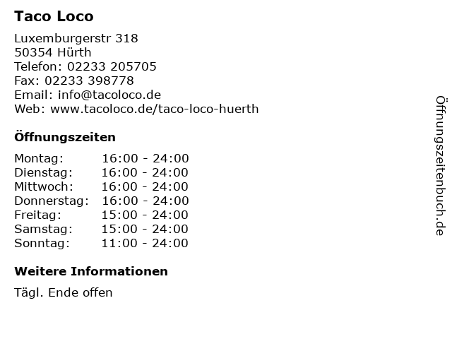 Taco Loco in Hürth: Adresse und Öffnungszeiten