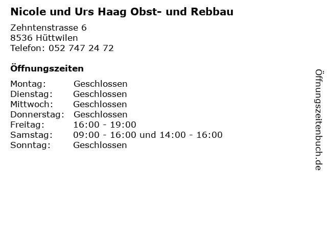 Nicole und Urs Haag Obst- und Rebbau in Hüttwilen: Adresse und Öffnungszeiten