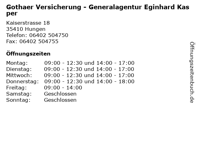 Gothaer Versicherung - Generalagentur Eginhard Kasper in Hungen: Adresse und Öffnungszeiten