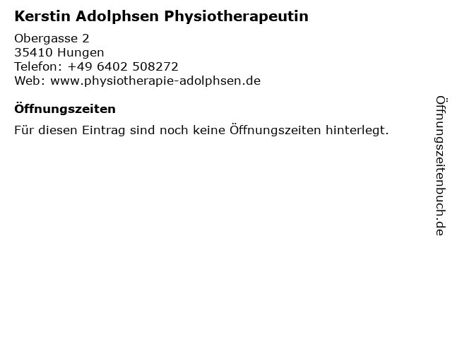 Kerstin Adolphsen Physiotherapeutin in Hungen: Adresse und Öffnungszeiten