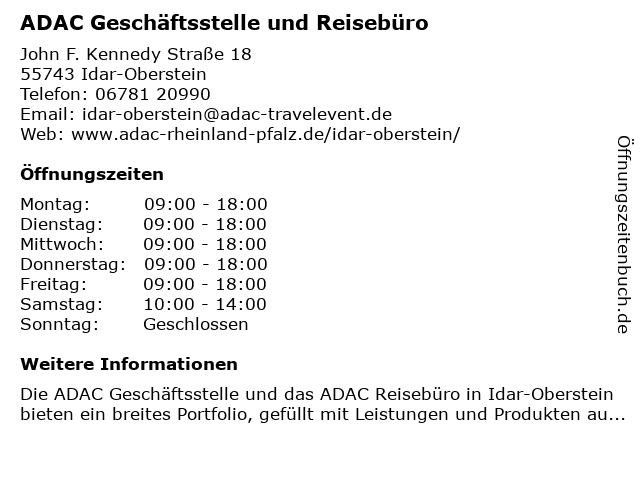 ADAC Geschäftsstelle und Reisebüro in Idar-Oberstein: Adresse und Öffnungszeiten